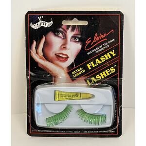 READ Vintage Elvira Halloween Beauty Makeup Flashy Lashes Green Set